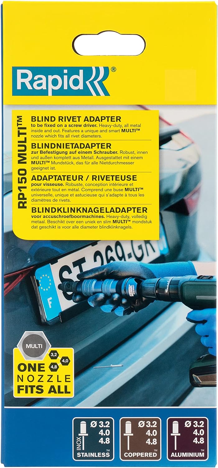 Rapid Nietzange RP150 Multi, Aufsatz für Akkuschrauber oder Bohrmaschine, Blindnietzange Adapter mit