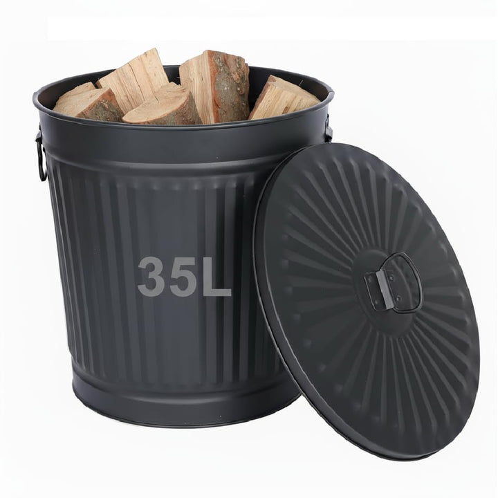Jinfa Ascheeimer mit Deckel feuerfest Mülltonne Mülleimer Universaltonne | Schwarz | Ø 36 cm, Höhe 3