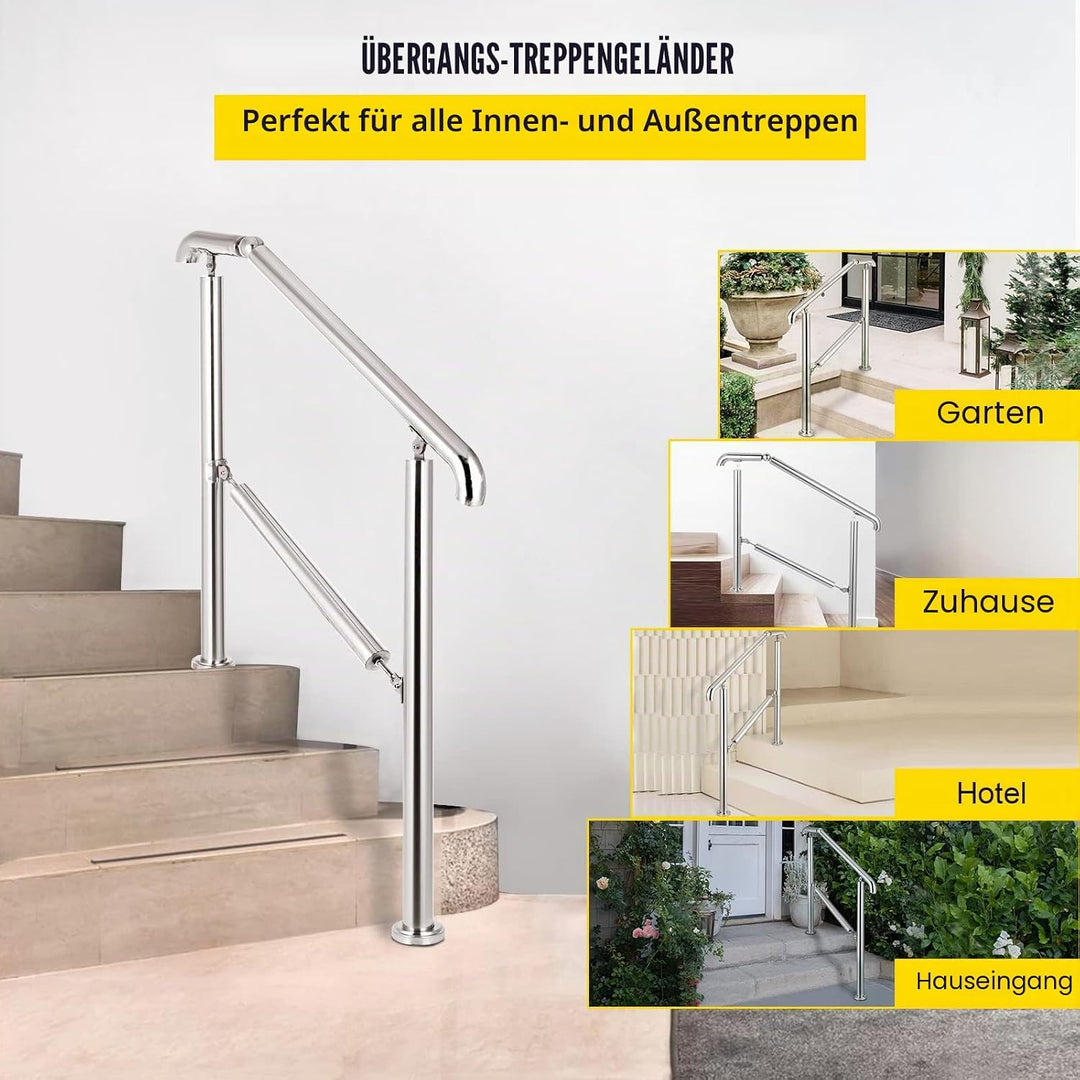 Happybuy Treppengeländer 3 Stufen, Hauseingang Handlauf Edelstahl mit Pfosten, Verstellbare Eingangs