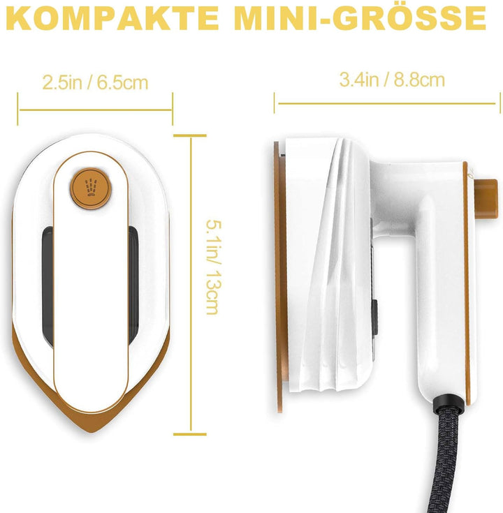 Mini Handbügeleisen, 2 in 1 180°Schwenkbar Faltbares Tragbarer Reisebügeleisen für Bekleidung, Steam