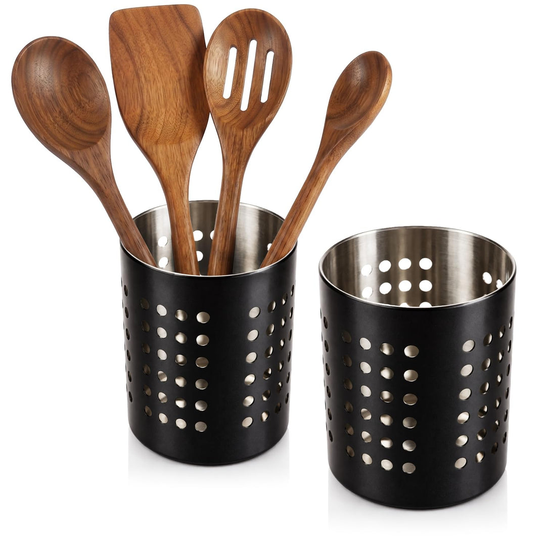 com-four® 2x Besteckabtropfkorb - Küchenutensilienhalter aus Edelstahl - Besteckkorb, Kochlöffelstän