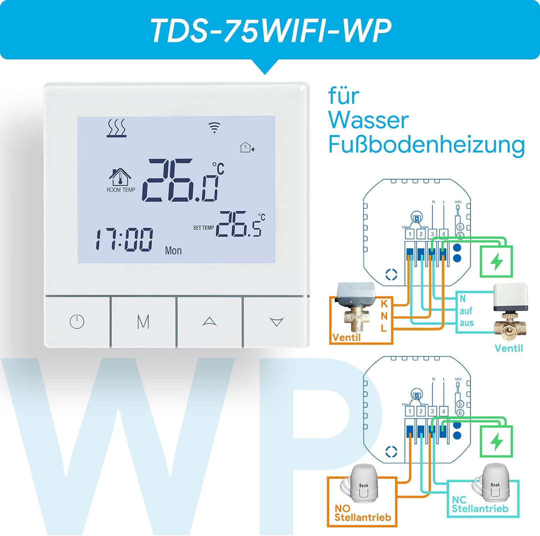Thermostat Fussbodenheizung Wasser, Beok Thermostat WiFi Smart Raumthermostat Fussbodenheizung Progr