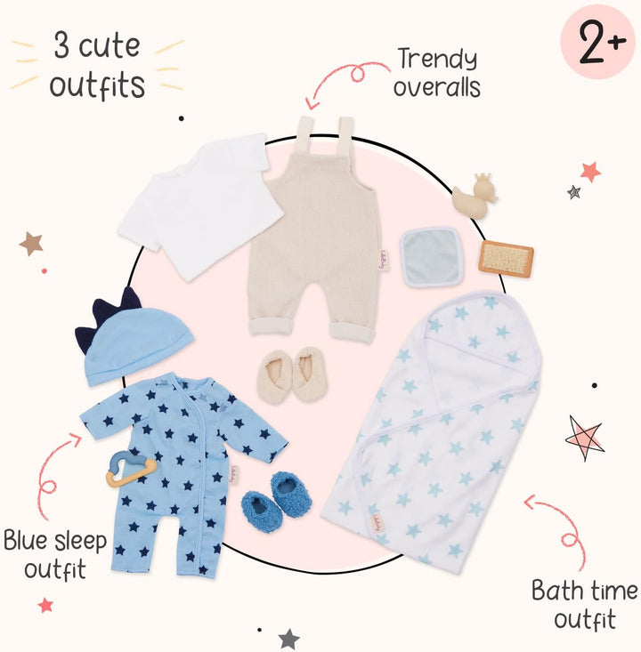 LullaBaby – 13-tlg. Puppenkleidung für 36 cm Baby Puppen – Strampler, Kapuzenhandtuch, Einteiler, T-