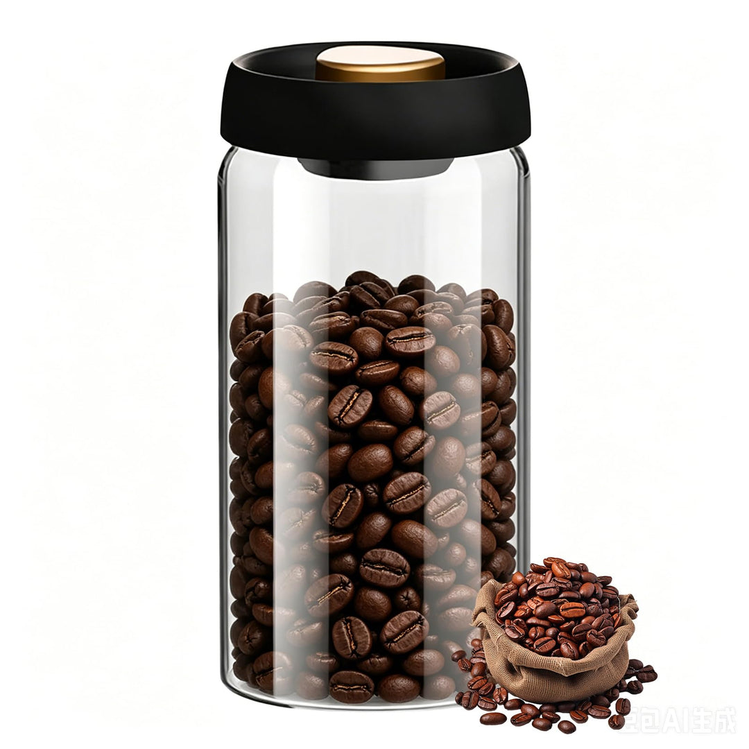 Kaffeedose 1800 ml – Vakuum-Kaffeedose aus Borosilikatglas (schwarz-gold) Kaffeebohnenbehälter, geei