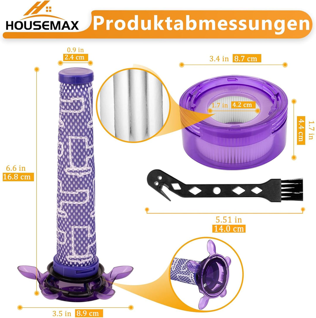 HOUSEMAX Upgrade V8 V7 Filter Ersatz Kit für Dyson V8 Absolute Animal, SV25, SV37 – 2 HEPA Nachmotor