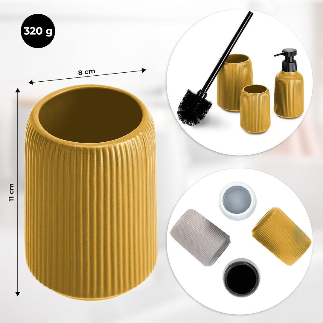 KADAX Badezimmer Zubehör Set, Modernes Badzubehör, Badaccessoires aus Keramik, Bad Accessoires (Gelb