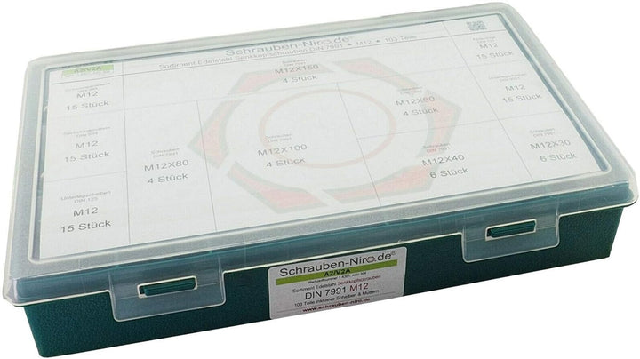 Sortiment M12 DIN 7991 (ISO 10642) Edelstahl A2 (V2A) Senkschrauben (Innensechskant) - Set bestehend