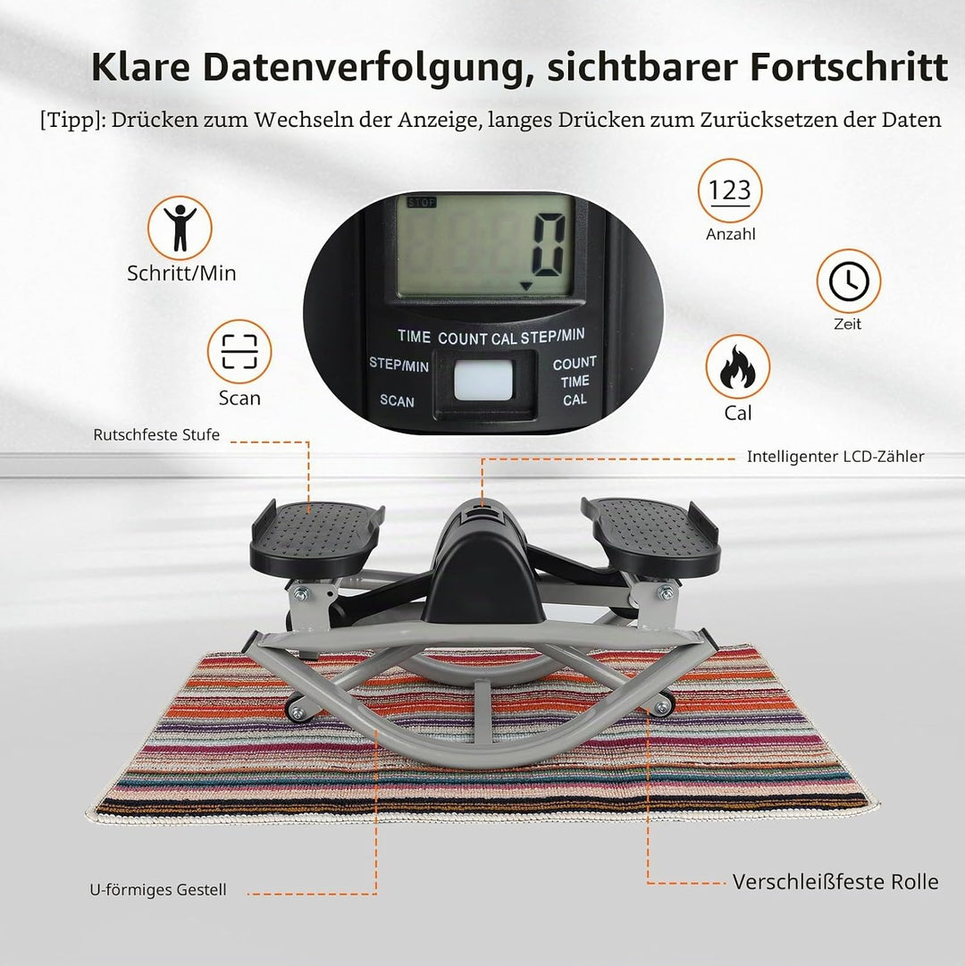 Rock Stepper Maschine, Gym Step Machine, Treppenstepper mit Zähler &amp; elastischen Zugseilen, inklusiv
