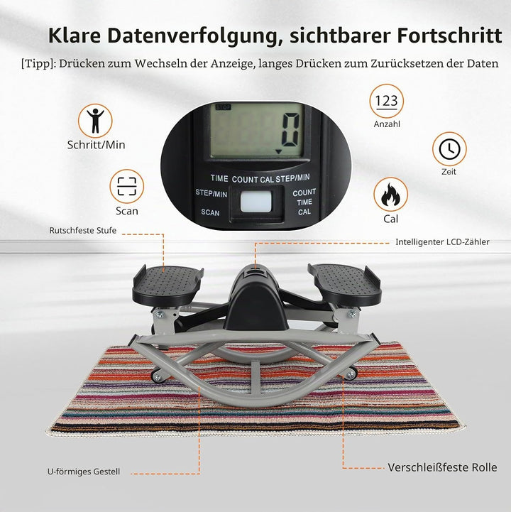 Rock Stepper Maschine, Gym Step Machine, Treppenstepper mit Zähler &amp; elastischen Zugseilen, inklusiv