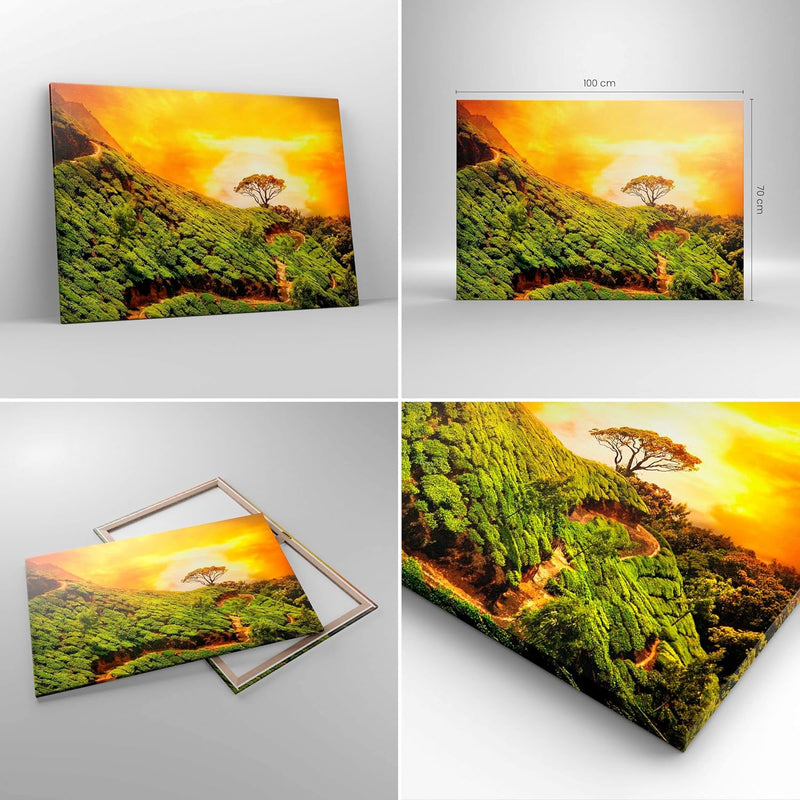 ARTTOR Bilder auf Leinwand 100x70cm Leinwandbild Berg Baum Pfad Hügel Gross Wanddeko Bild Schlafzimm