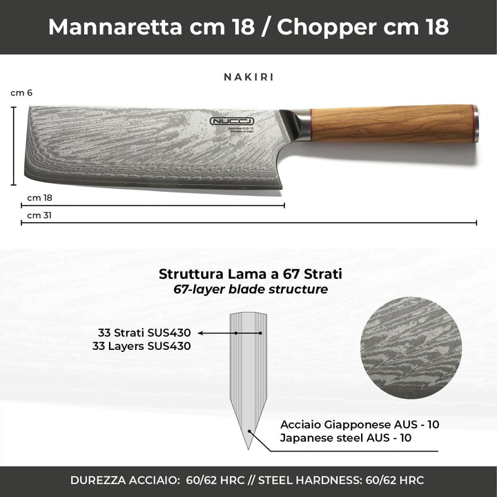 CLASSE ITALY Küchenmesser aus japanischem Damaststahl aus 10 bis 67 Schichten, Nakiri Messer Klinge