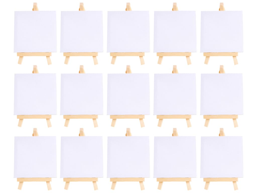 30 Stück Mini Staffelei mit Leinwand Set,Holz Dreieck Tischstaffelei 15 x 8 cm und Mini Leinwand 10