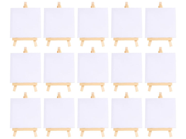 30 Stück Mini Staffelei mit Leinwand Set,Holz Dreieck Tischstaffelei 15 x 8 cm und Mini Leinwand 10