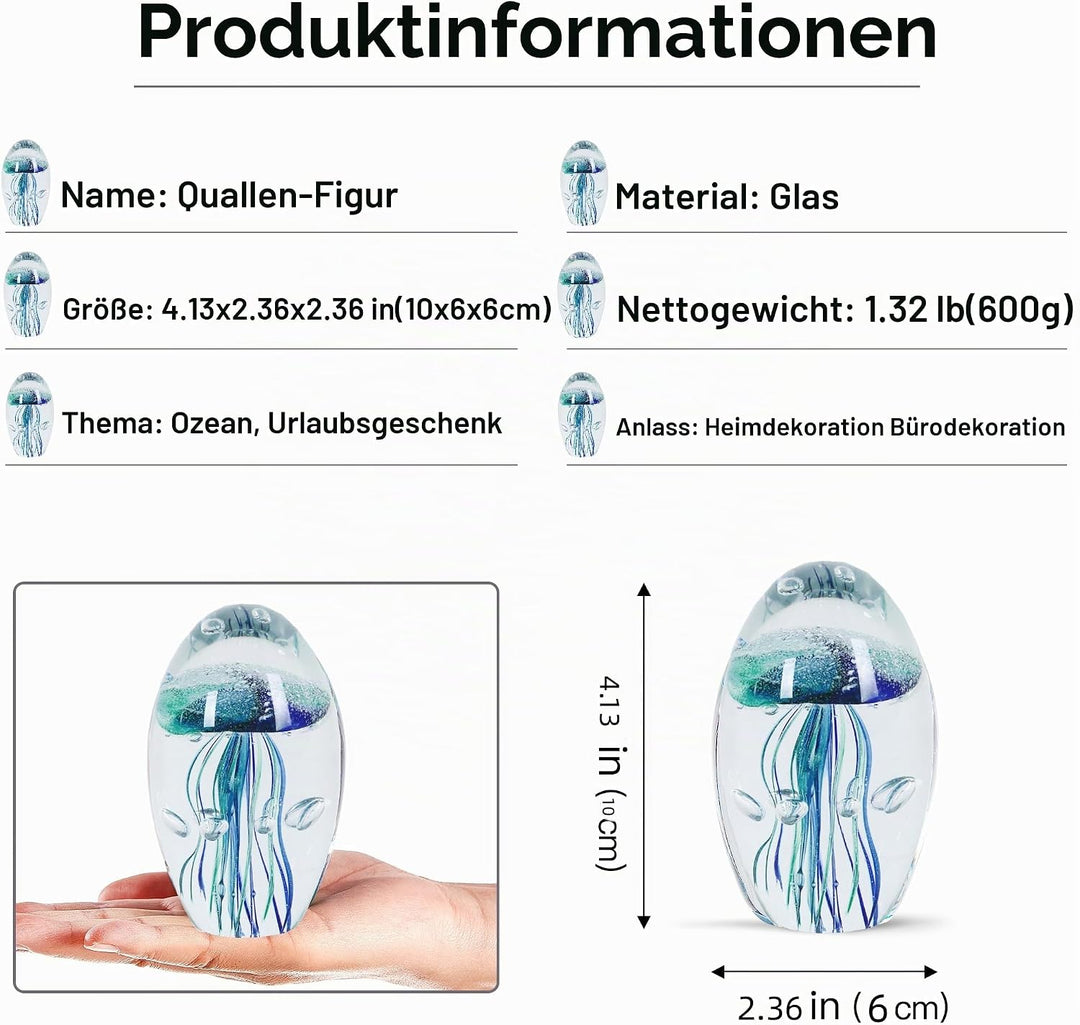 EUSTUMA Handgeblasenes Glas Quallen Figur Ornament, Meerestier Ornament für Aquarium Aquarium, Meere