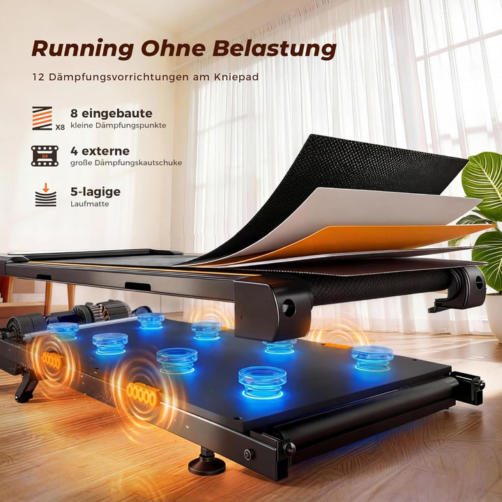 Walking Pad Steigung mit 12% Automatische, Dämpfung Laufbänder Schreibtisch mit Smart App, 2.5PS Mot