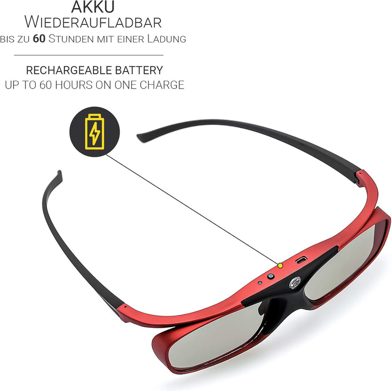 2X Hi-Shock BT Pro Scarlet Heaven aktive 3D Brille kompatibel mit Sony, Samsung 3D TV | komp. mit SS