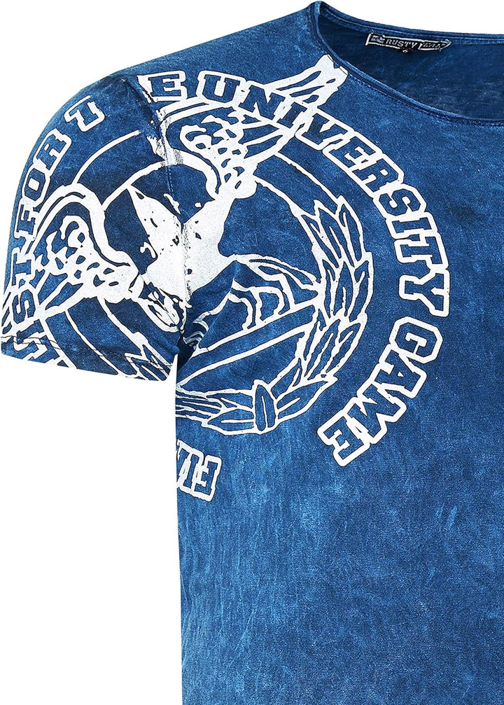 T-Shirt Herren Kurzarm Rundhals Tshirt Printed Shirt Regular Fit Verwaschen Plakativer Druck 232, Fa