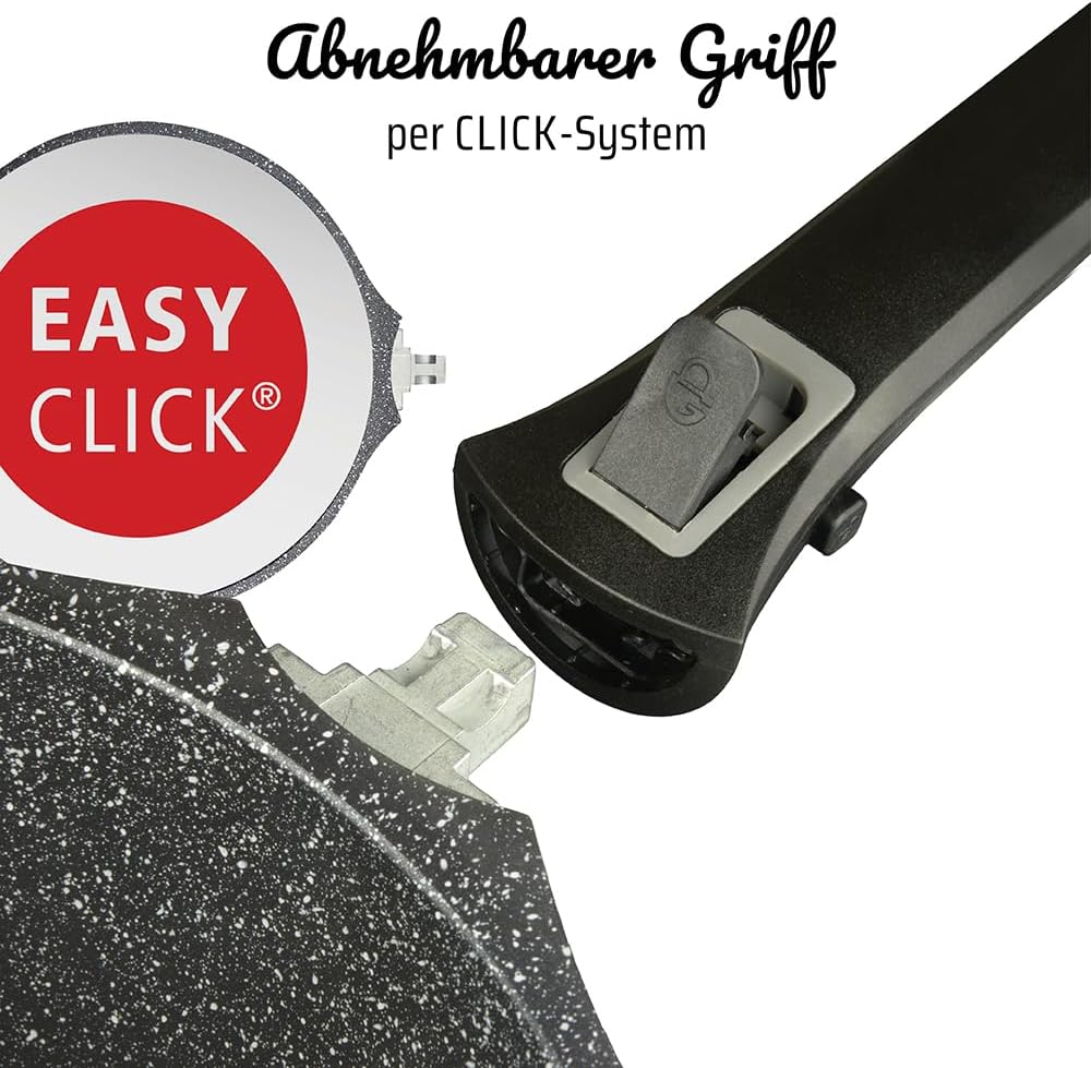 GSW 167826 Easy Click Wokpfanne mit abnehmbarem Griff, Aluminium, schwarz - ⌀28 cm