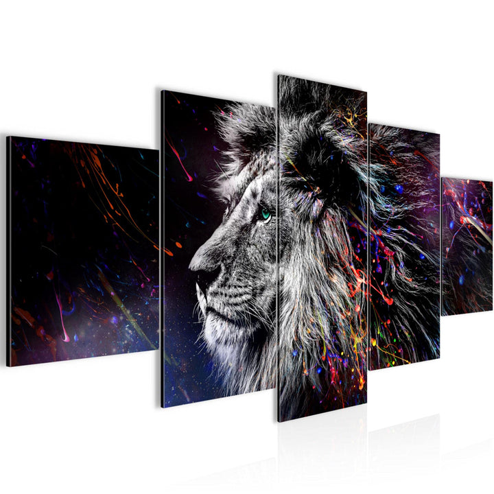 Runa Art Wandbilder Löwe 5 Teilig Bild auf Vlies Leinwand Deko Wohnzimmer Schlafzimmer Graffiti Schw