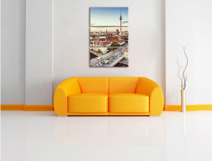 Pixxprint Skyline von Berlin als Leinwandbild/Grösse: 3 Teilig (120x80) cm/Wandbild/Kunstdruck/ferti