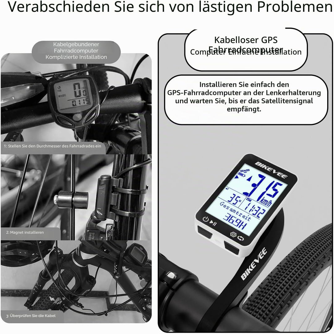 GPS Fahrradcomputer Kabellos IPX7 Wasserdicht 2.4'' FSTN Display 28H Akku Weiss-A【Standardhalterung】