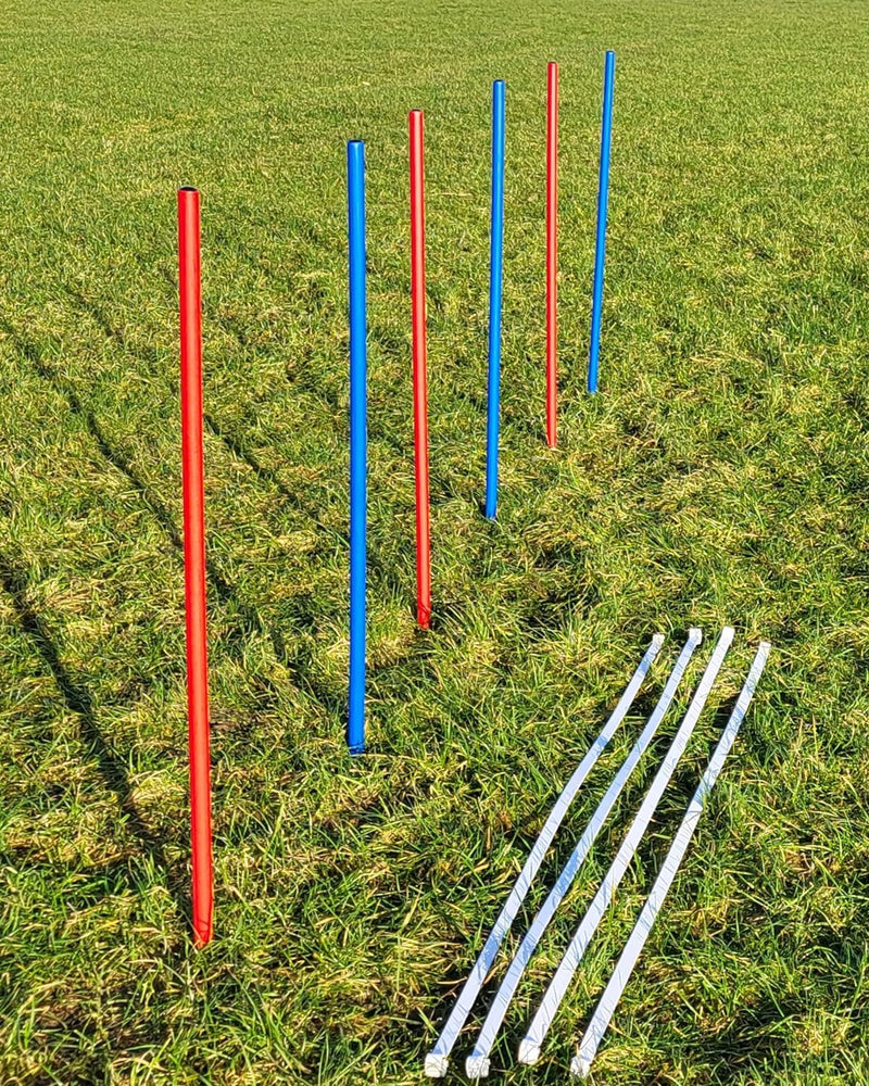 Wuzzmann Agility - Slalom - AUSBILDUNGSSET MIT 4 SLALOMBÖGEN/TRAININGSBÖGEN + 6 SLALOMSTANGEN ROT/BL