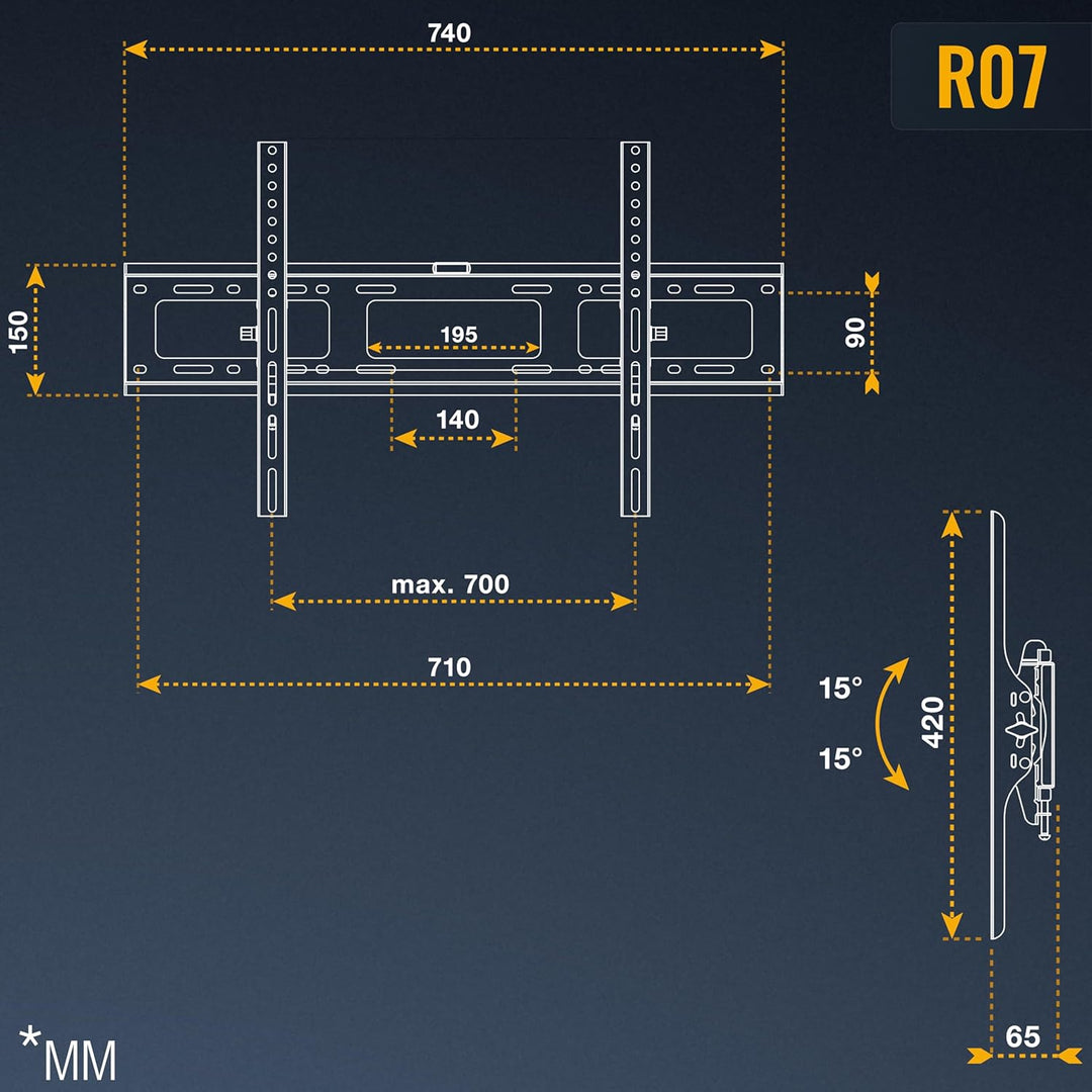 RICOO TV Wandhalterung Fernseher Neigbar Flach Slim für 37-80 Zoll, Universal TV Halterung R07, Fern