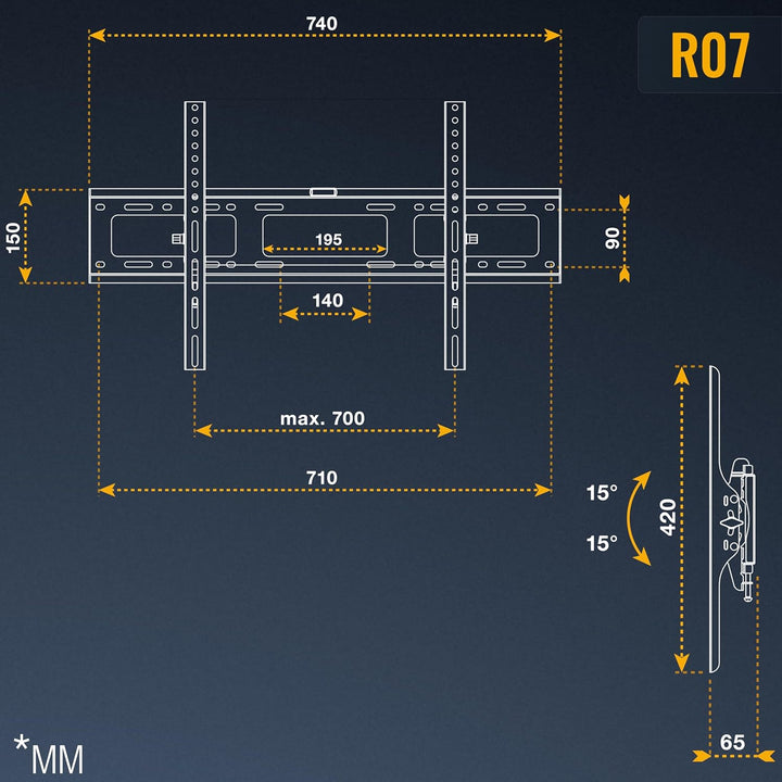 RICOO TV Wandhalterung Fernseher Neigbar Flach Slim für 37-80 Zoll, Universal TV Halterung R07, Fern