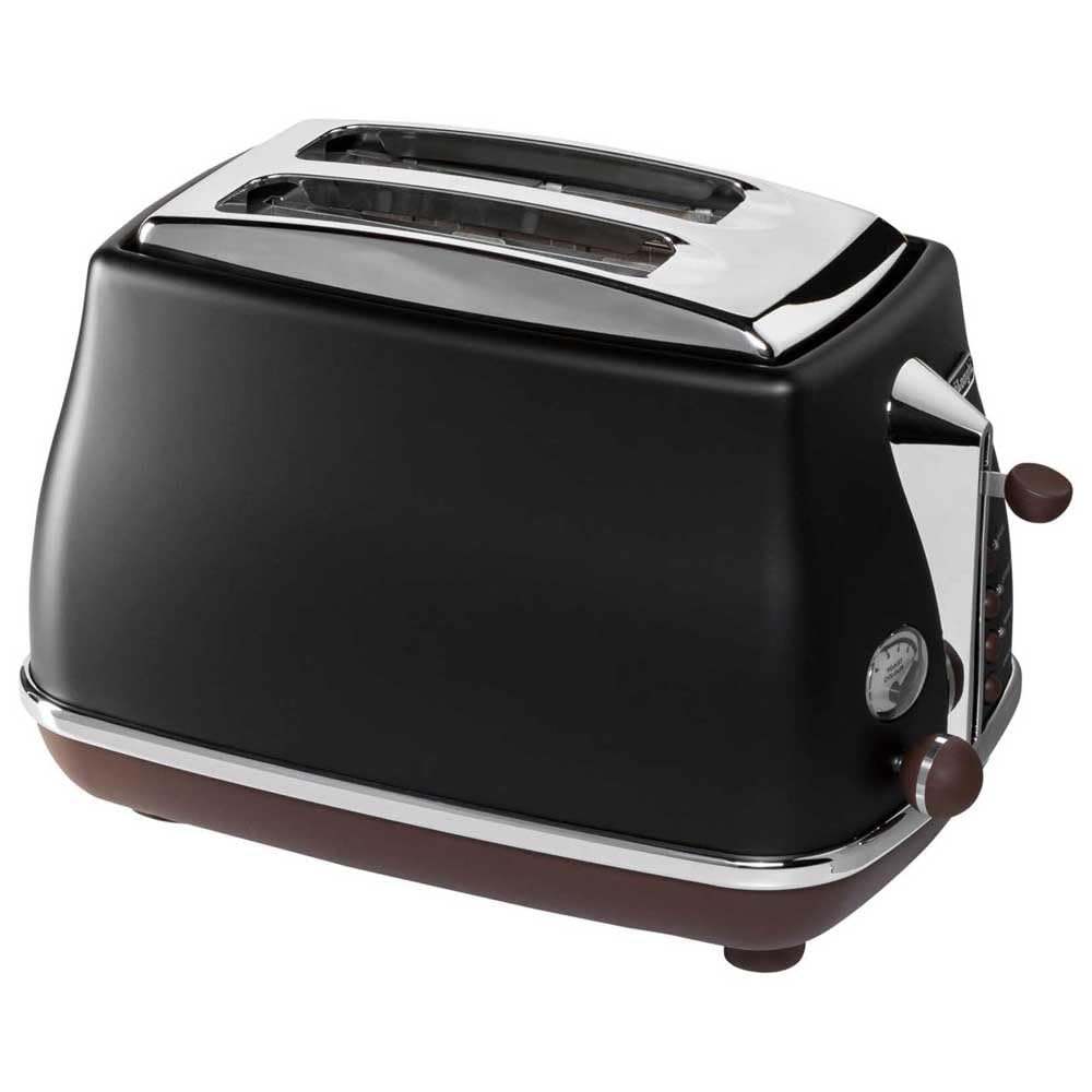 De'Longhi Toaster Icona Vintage CTOV2103.BK - 2-Schlitz-Toaster mit Brötchenaufsatz, Edelstahl in el
