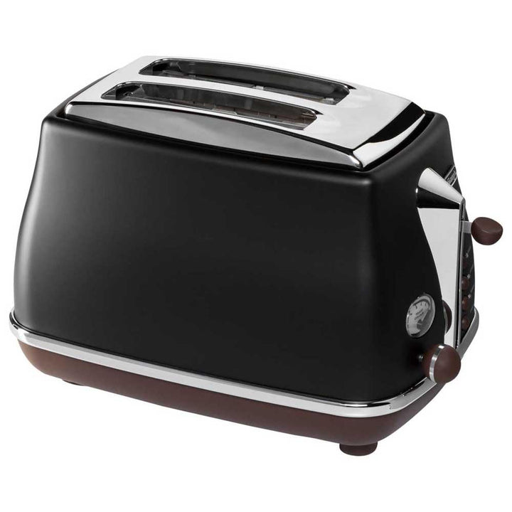 De'Longhi Toaster Icona Vintage CTOV2103.BK - 2-Schlitz-Toaster mit Brötchenaufsatz, Edelstahl in el