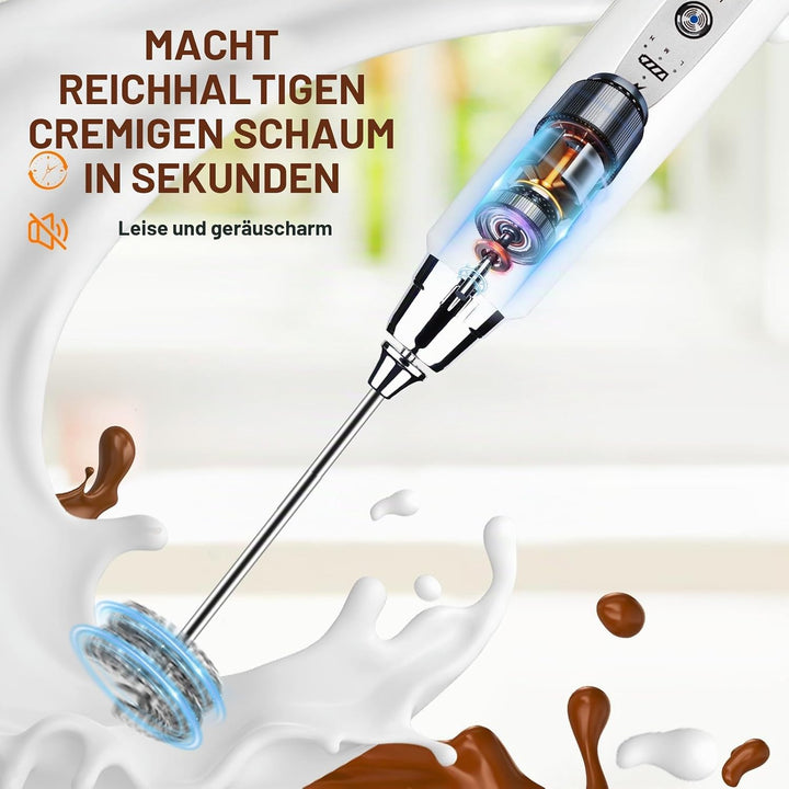 YUSWKO Milchaufschäumer Stab für Kaffee, Usb Wiederaufladbarer Aufschäumer, 3 Schneebesen-Köpfe 3 Ge