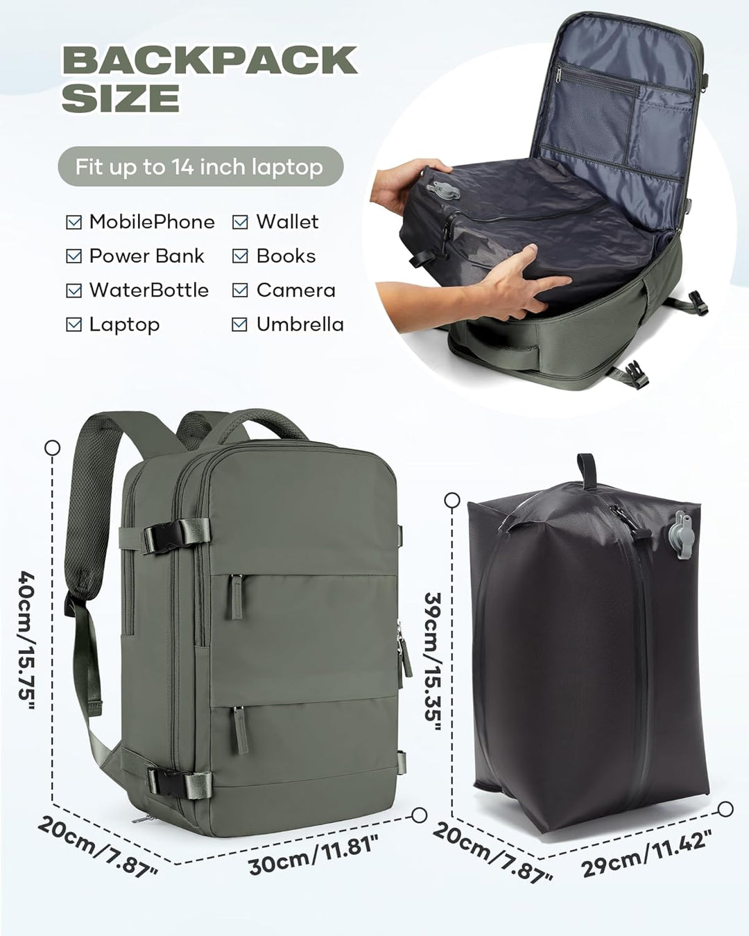 SZLX Vakuum Rucksack 40x30x20 Wizz air Handgepäck Rucksack 40x20x25 für Ryanair Vakuum Reiserucksack