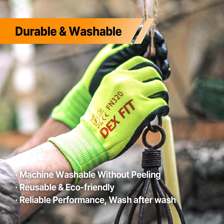 DEX FIT Gartenhandschuhe FN320-12 Paare, 3D Comfort Stretch Fit, rutschfester Handgriff, Strapazierf