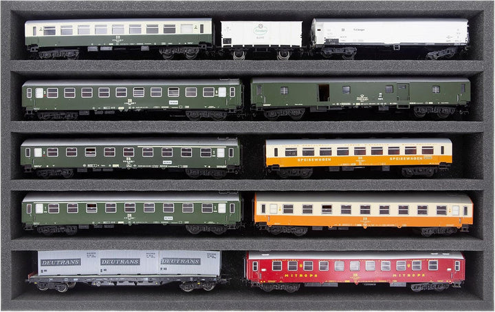Feldherr Lagerbox DSLB075 für Modelleisenbahn Loks, Wagons und Fahrzeuge - 5 Stege für Spur 00 - lie