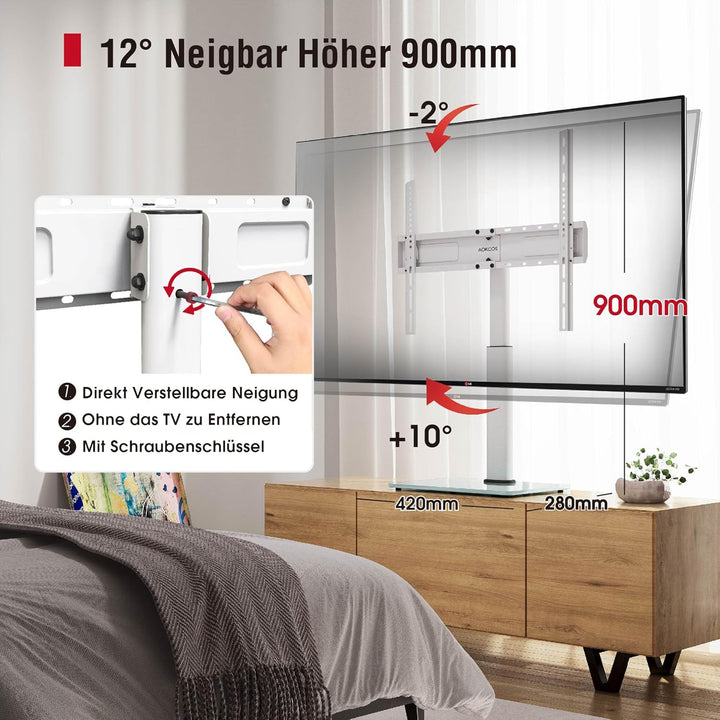 AOKCOS TV Standfuss TV Ständer Höhe 900mm für 32-55 65 75 Zoll Fernseher, Neigbar Schwenkbar Höhenve