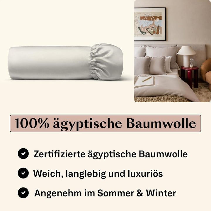 Bettlaken aus ägyptischer Baumwolle, mit elastischen Ecken, 160 x 200 cm, Beige/Sand, Höhe 30 cm Bei