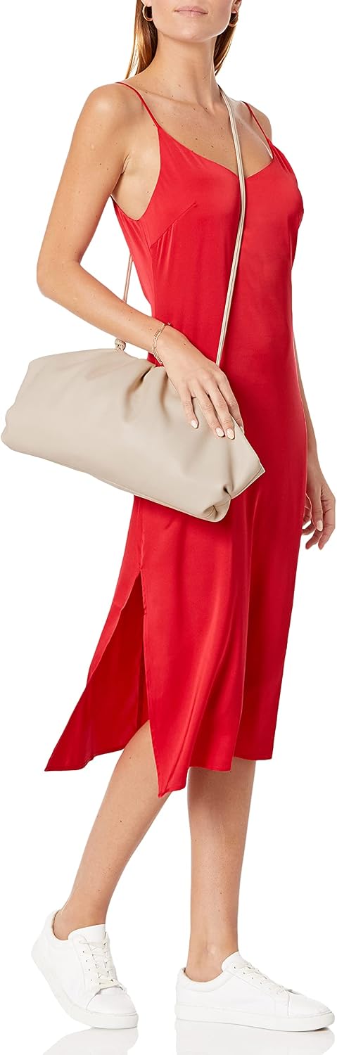 The Drop Damen Ana Silky Midi-Slip-Kleid mit V-Ausschnitt M Rot, M Rot