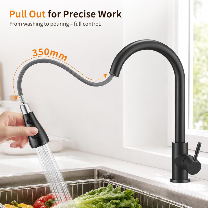 HOMELODY Küchenarmatur Schwarz mit Ausziehbrause, 360° drehbar Wasserhahn Küche Matt Schwarz, Einheb