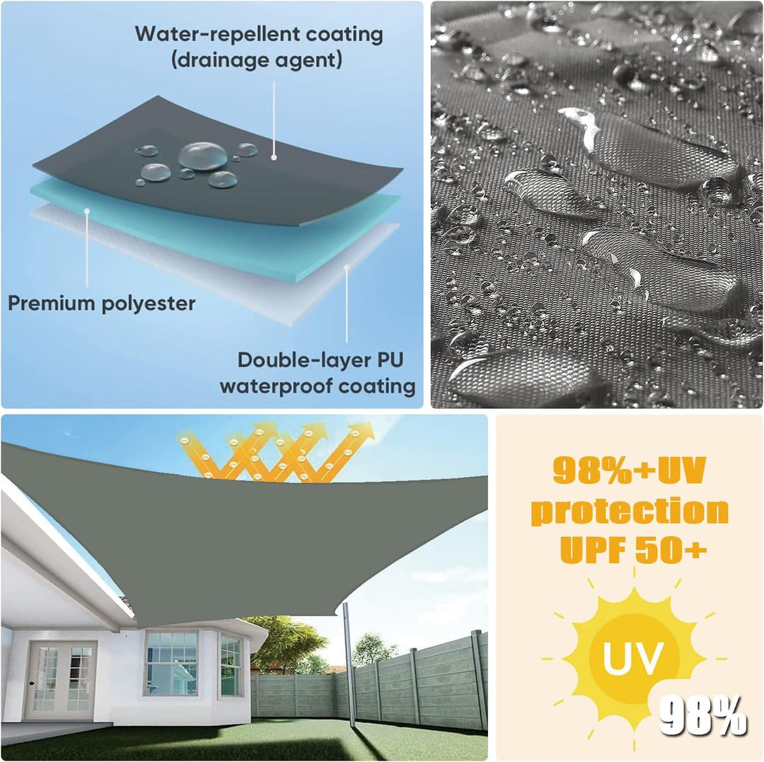 Sonnensegel Wasserdicht Rechteck, wetterbeständig, Premium Polyester, Viele Längen und Breiten Zur A