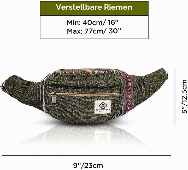 Freakmandu Unisex Hanf Gürteltasche – Fanny Packs, Hüftgürteltasche zum Umhängen, Boho Hippie Stil,