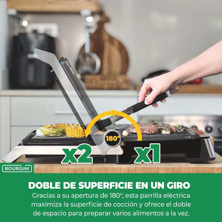 BOURGINI Countertop Ofen mit abnehmbaren Keramikplatten (ohne PFAS), 1800 W, 90 & 180 Grad Öffnung