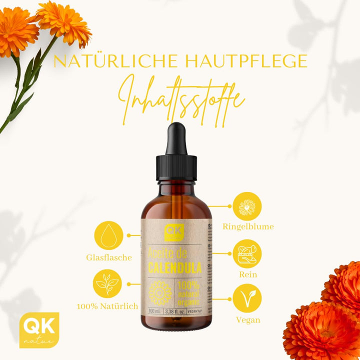 Ringelblumenöl 100% reines organisches veganes - Calendula Oil - 100ml - Glasflasche - für empfindli