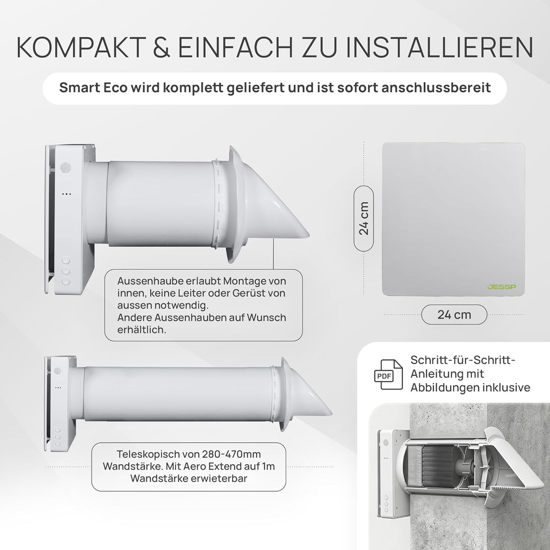 Eco Smart DZWR – Lüfter mit CO₂-Steuerung - Dezentrale Wohnraumlüftung mit Wärmerückgewinnung – F7 F