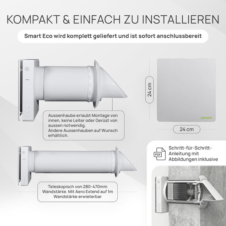 Eco Smart DZWR – Lüfter mit CO₂-Steuerung - Dezentrale Wohnraumlüftung mit Wärmerückgewinnung – F7 F