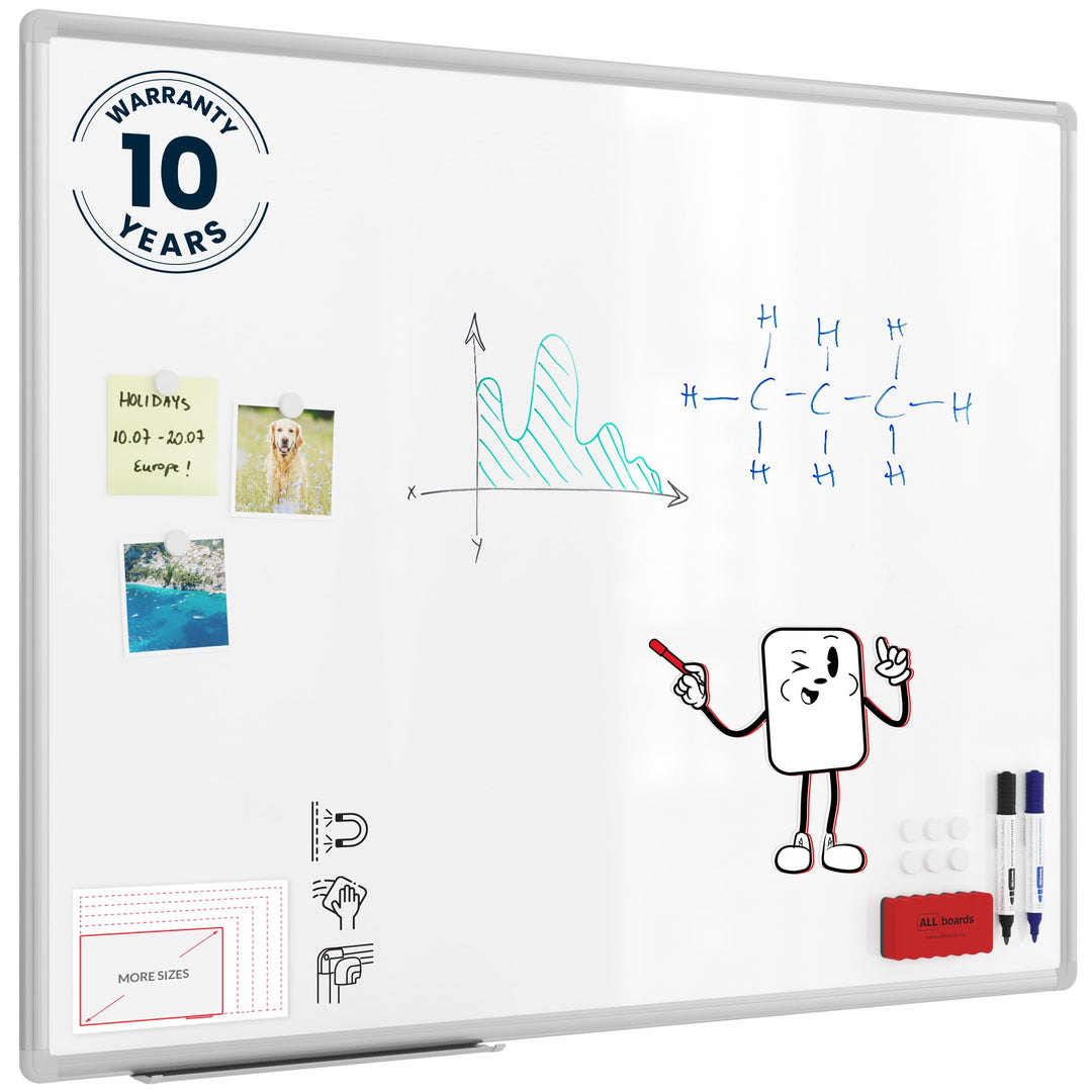 Allboards, magnetisches Whiteboard mit Expo-Alurahmen, trocken abwischbar und beschreibbar, wandmont