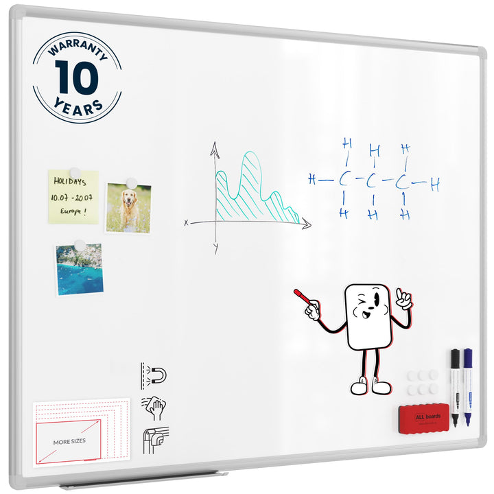 Allboards, magnetisches Whiteboard mit Expo-Alurahmen, trocken abwischbar und beschreibbar, wandmont