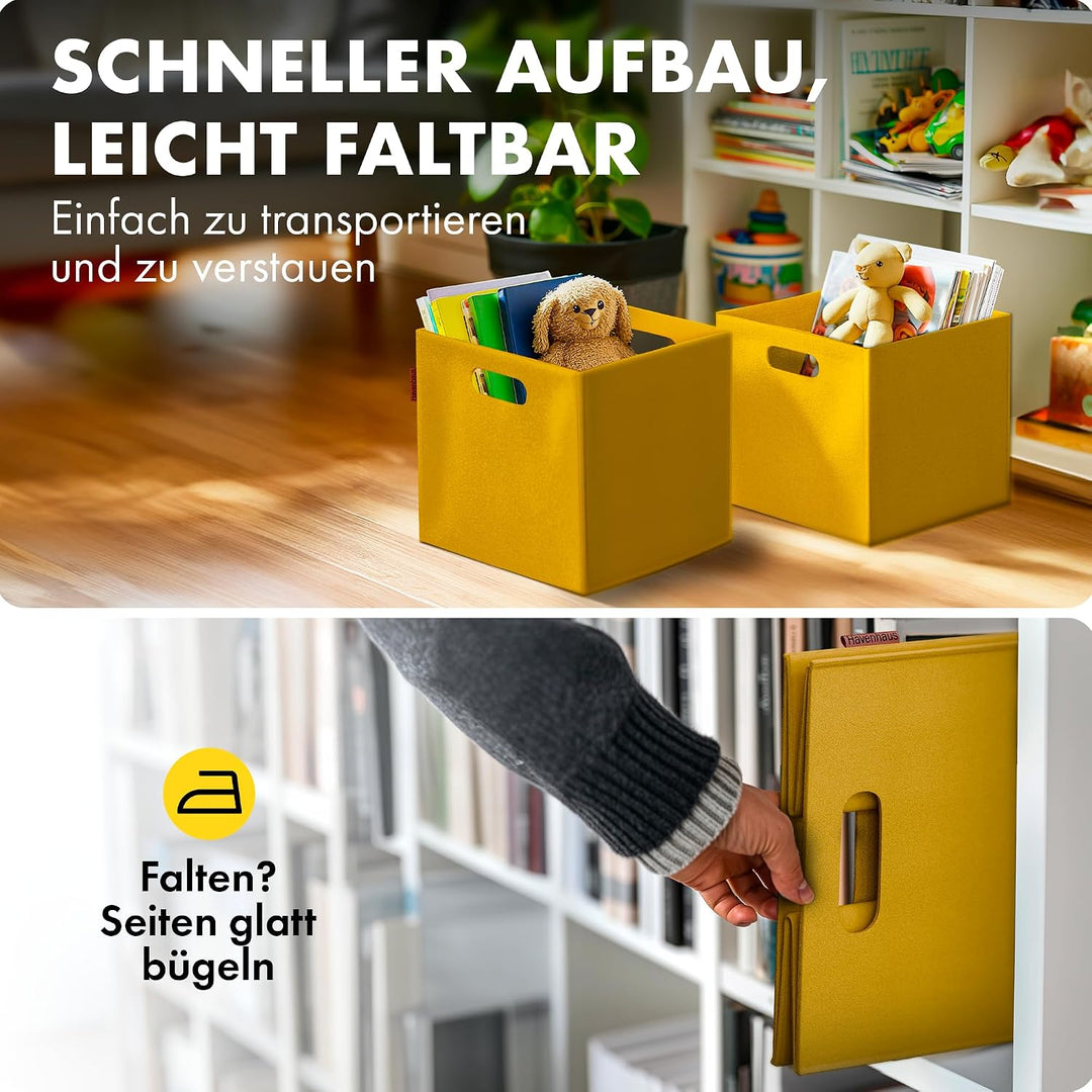Havenhaus Filzkorb faltbar 6er Set senfgelb 30x30x30cm | 6er Set Boxen Aufbewahrung Filz | Körbe gee