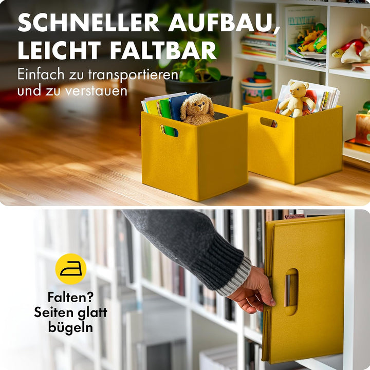 Havenhaus Filzkorb faltbar 6er Set senfgelb 30x30x30cm | 6er Set Boxen Aufbewahrung Filz | Körbe gee