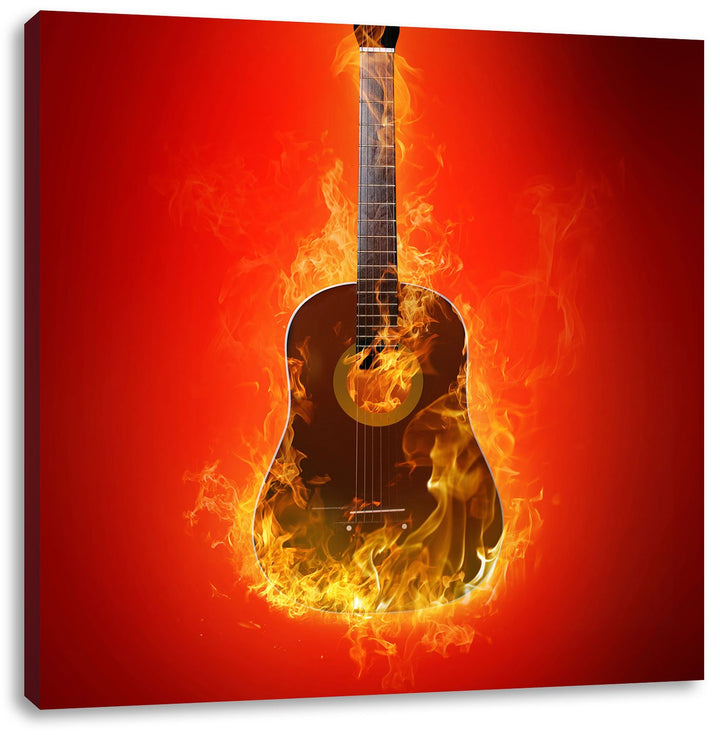 Pixxprint Brennende Gitarre Heisse Flammen, Format: 70x70 auf Leinwand, 70x70