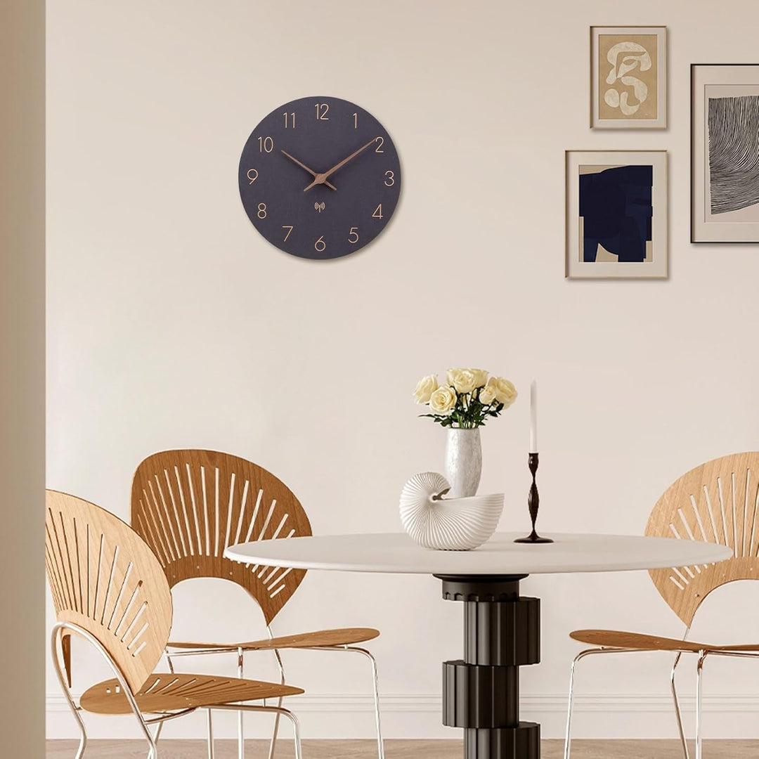 MDF Holz Funkuhr Wanduhr Ohne TickgeräUsche Lautlos 30cm Quarz Batterie Gross Wanduhren Einfach zu L